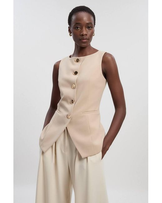 Karen Millen Natural Compact Essential Button Detail Waistcoat