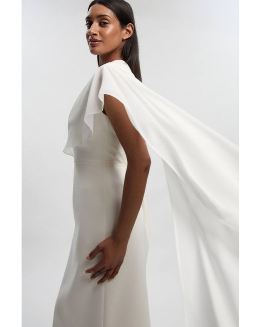 Karen Millen White Polished Tailored Cape Drape Maxi Column Dress