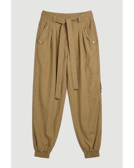 Karen Millen Natural Cupro Utility Twill Woven Trouser