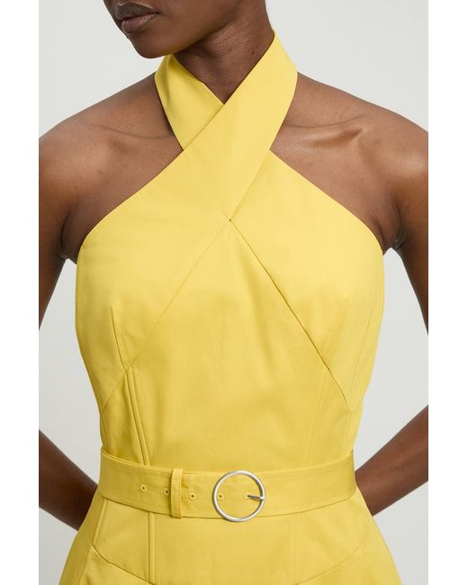 Karen Millen Metallic Tailored Cotton Sateen Pencil Belted Midi Dress