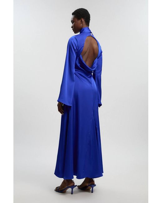Karen Millen Blue Cowl Neck Drape Woven Maxi Dress