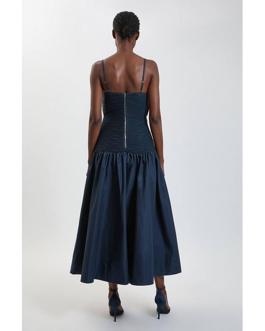 Karen Millen Blue Taffeta Ruffle Detail Midi Dress