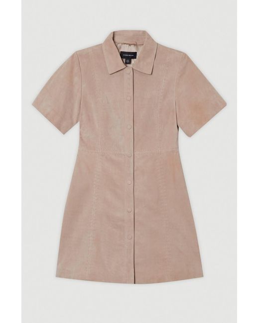 Karen Millen Natural Suede Stab Stitch Button Mini Dress