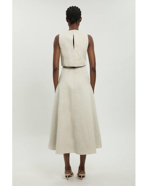 Karen Millen Natural Petite Premium Linen Clean Tailored Midi Dress