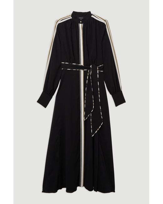 Karen Millen Black Military Stripe Balloon Sleeve Maxi Dress