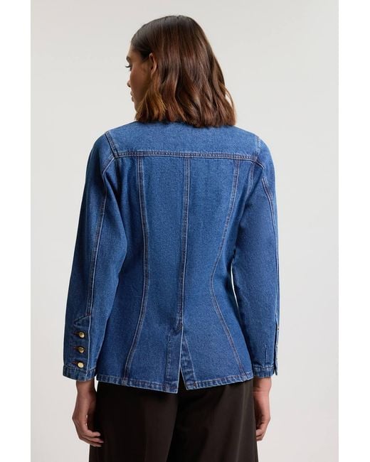 Karen Millen Blue Denim Button Though Rounded Sleeve Jacket