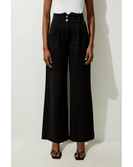 Karen Millen Black Petite Denim Wide Leg Trousers