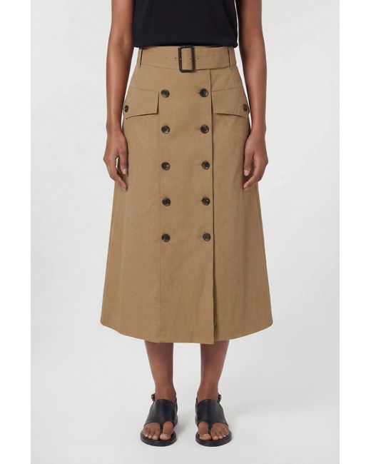 Karen Millen Natural Tailored Cotton Trench Button Front Pleated Skirt