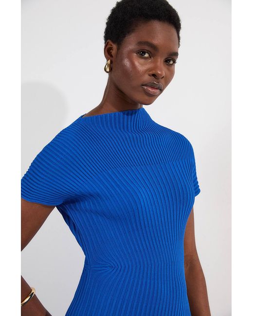 Karen Millen Blue Stitch Detail Knit Midi Dress