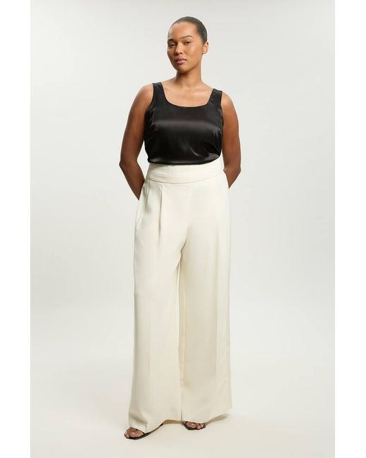 Karen Millen White Plus Size Satin Back Crepe Tailored Wide Leg Trouser
