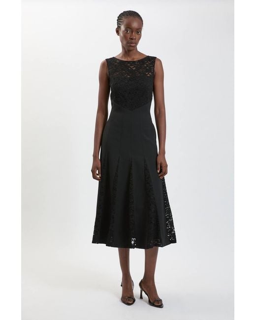 Karen Millen Black Compact Stretched Lace Detail Midi Dress