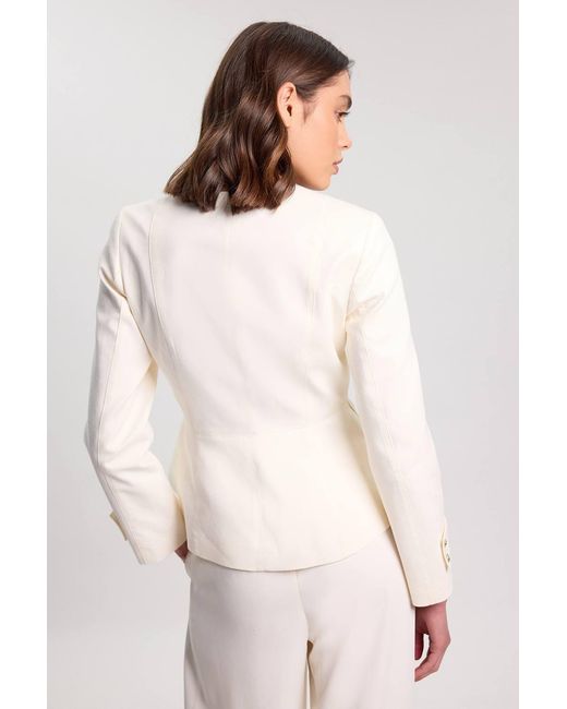 Karen Millen Natural Cotton Tailored Button Detail Peplum Blazer