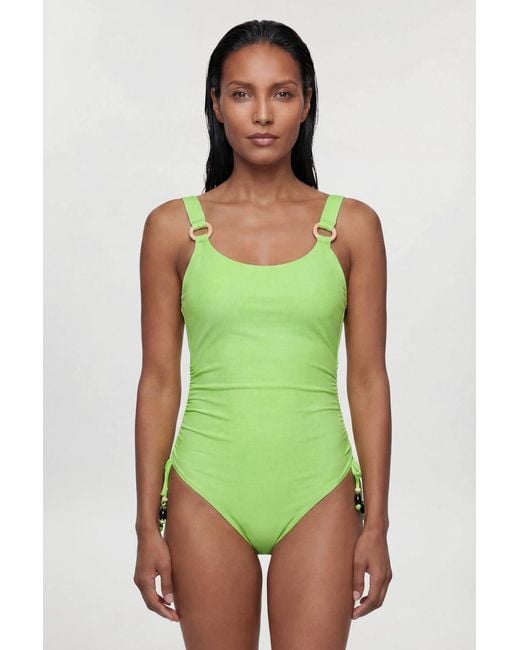 Karen Millen Green Low Back Swimsuit With Bead Detailing