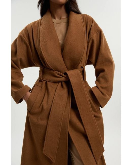 Karen Millen Brown Brushed Wool Belted Wrap Tailored Maxi Coat