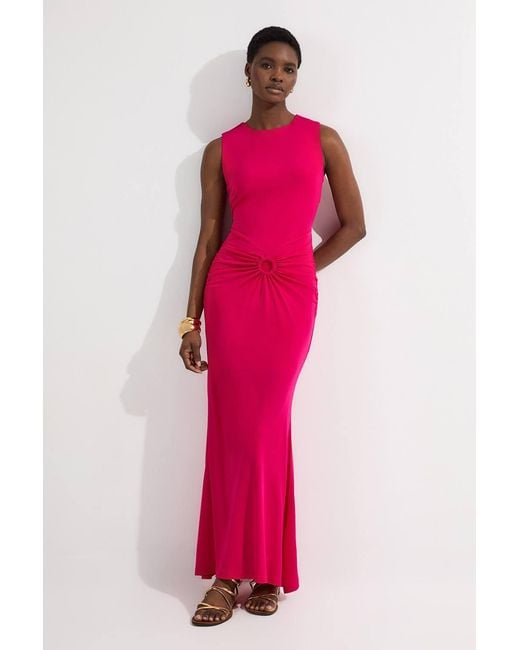 Karen Millen Pink Premium Stretch Crepe Jersey Maxi Dress