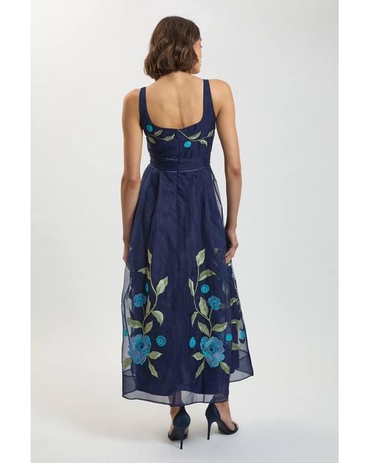 Karen Millen Blue Petite Embroidered Detail Organdie Midi Dress