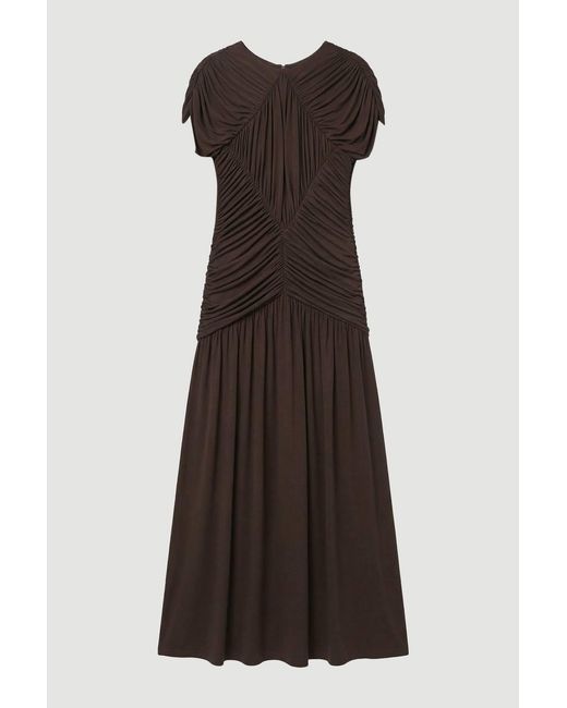 Karen Millen Blue Premium Ruched Jersey Maxi Dress