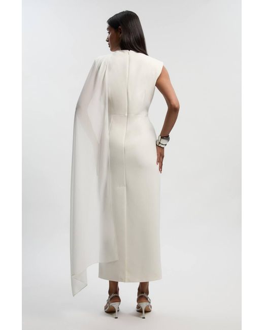 Karen Millen White Polished Tailored Cape Drape Maxi Column Dress