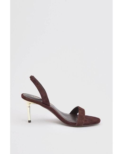Karen Millen Brown Leather Strappy Metallic Heeled Sandal