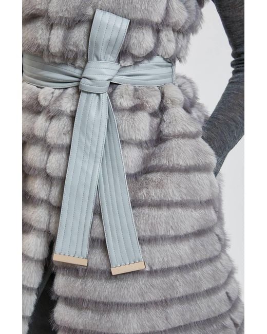 Karen Millen Gray Tipped Faux Fur Panelled Belted Gilet
