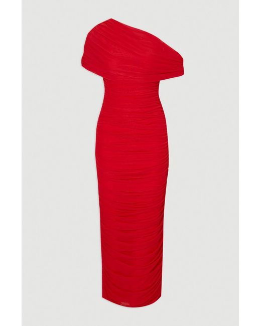 Karen Millen Bandage Mesh Gathered Asymmetric Neck Knitted Maxi Dress