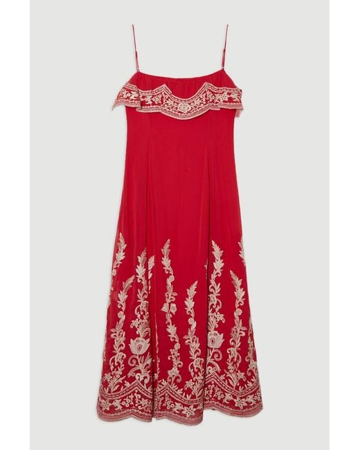 Karen Millen Embroidered Applique Strappy Midi Dress