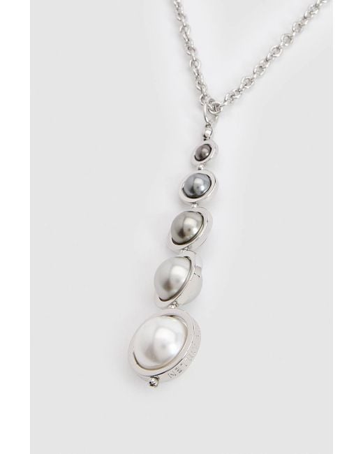 Karen Millen Brown Logo Pearl Pendant Necklace
