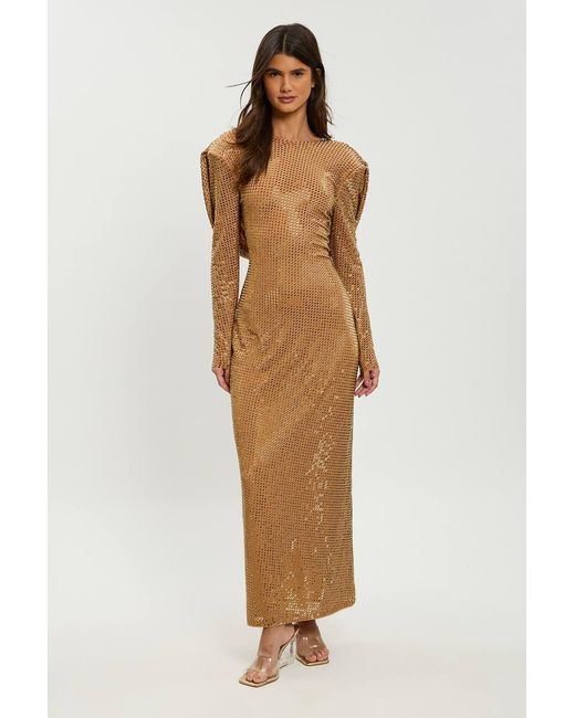 Karen Millen Natural Petite Crystal Embellished Cowl Back Maxi Dress