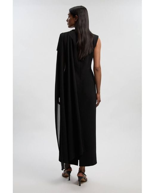 Karen Millen Black Polished Tailored Cape Drape Maxi Column Dress