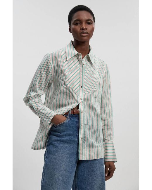 Karen Millen Gray Poplin Stripe Bib Woven Shirt