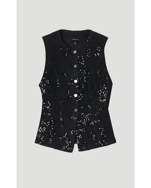 Karen Millen Black Sequin Denim Waistcoat