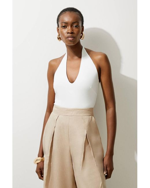 Karen Millen Natural Stretch Cotton Jersey Halter Jersey Bodysuit