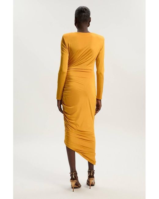 Karen Millen Orange Jersey Crepe Ruched Long Sleeve Maxi Dress