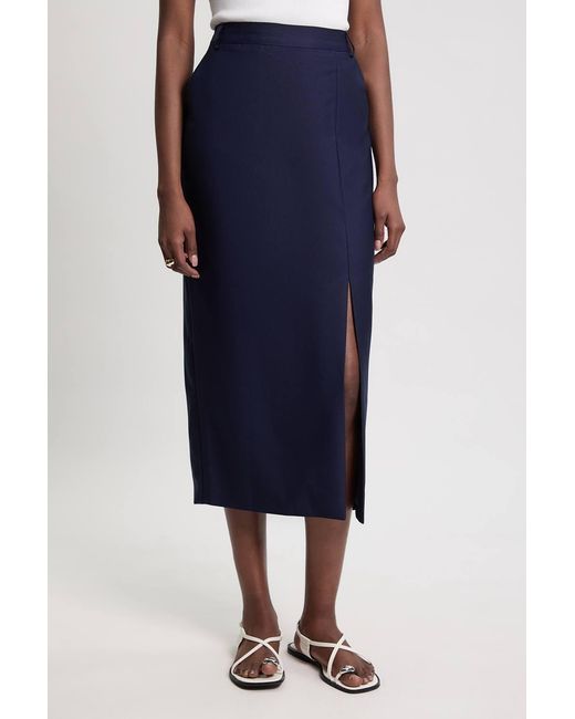 Karen Millen Blue Petite Tailored Satin Midi Pencil Skirt