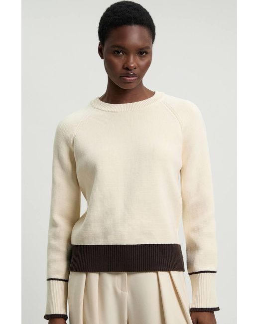 Karen Millen Natural Knit Cotton Contrast Tipped Crew Neck Jumper