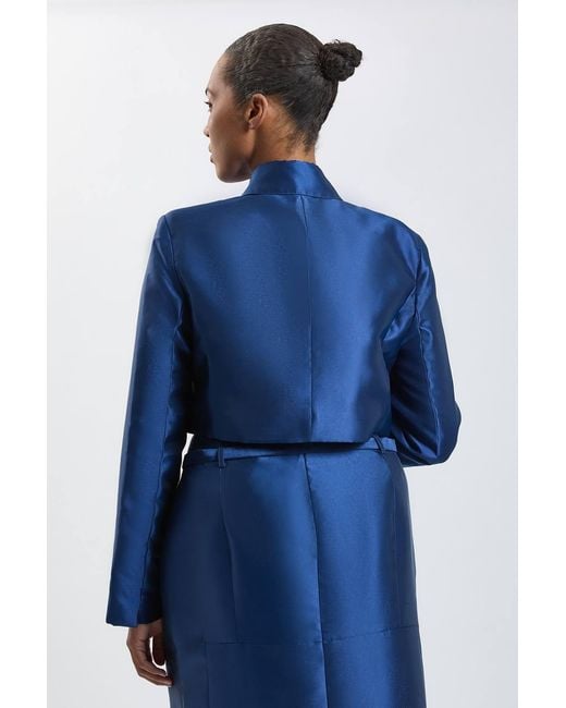 Karen Millen Blue Plus Size Forever Satin Twill Cropped Wrap Tailored Jacket