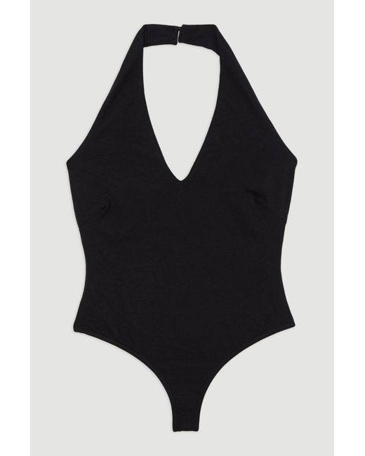 Karen Millen Black Stretch Cotton Jersey Halter Jersey Bodysuit