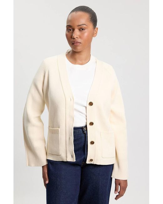 Karen Millen Natural Plus Size Cotton Knitted Button Cardigan Sweater