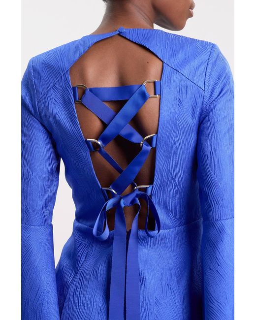 Karen Millen Blue Tailored Lace Up Back Detail Midi Dress