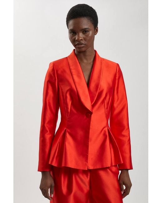 Karen Millen Red Satin Twill Single Breasted Blazer