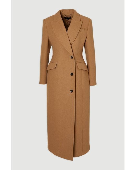 Karen Millen Natural Forever Wool Blend Tailored Fitted Maxi Coat