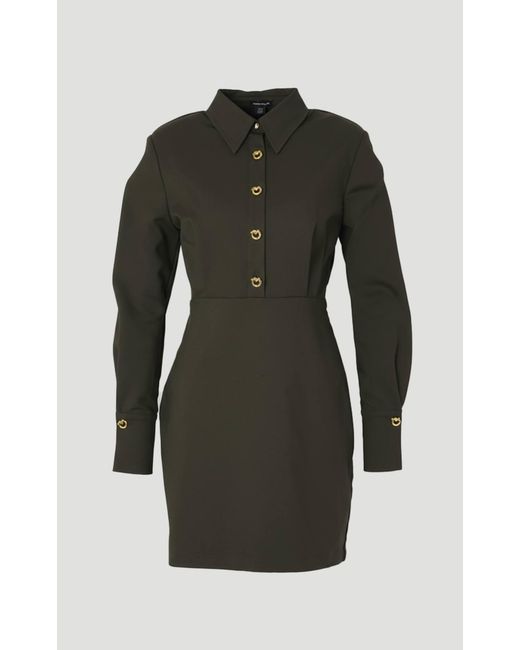 Karen Millen Black Techno Cotton With Hardware Detail Collared Woven Mini Dress