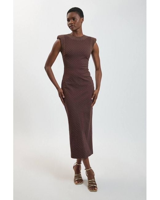 Karen Millen Brown Studded Ponte Jersey Midi Dress