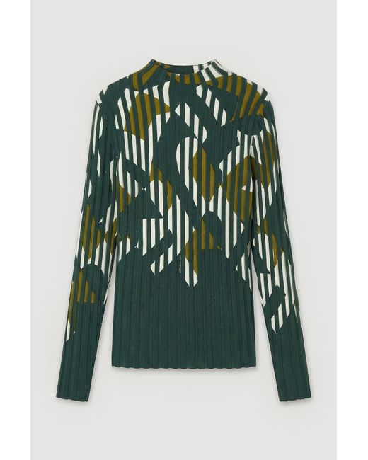 Karen Millen Green Geo Jacquard Knit Long Sleeve Top