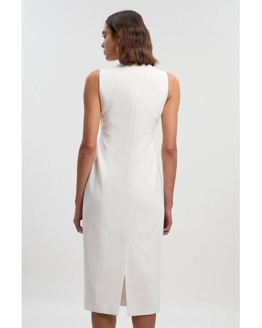 Karen Millen White Petite Compact Essential Button Pencil Midi Dress