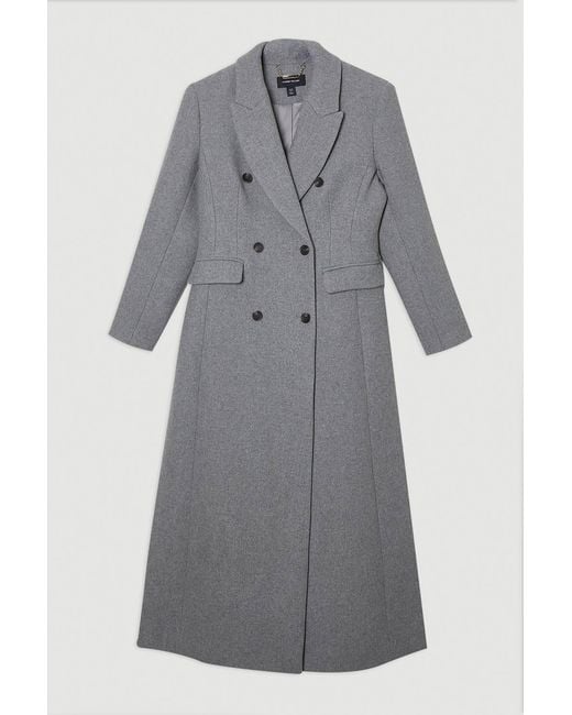 Karen Millen Gray Wool Double Breasted Tailored Maxi Coat