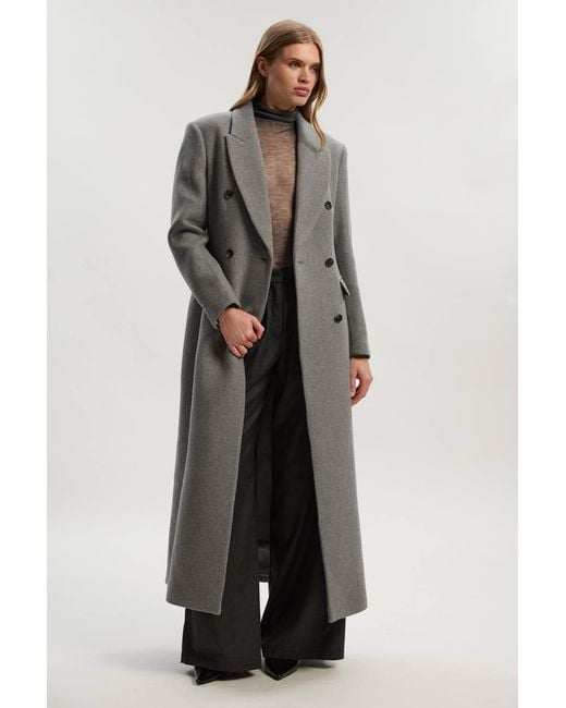 Karen Millen Gray Wool Double Breasted Tailored Maxi Coat