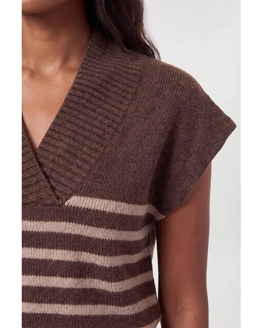 Karen Millen Brown Wool Blend Cosy Knit V Neck Top