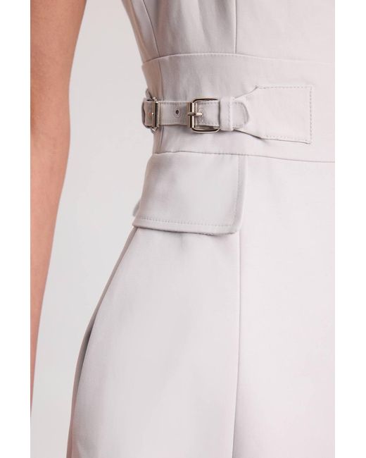 Karen Millen Gray Premium Cotton Tailored Fabric Belted Buckle Midi Dress