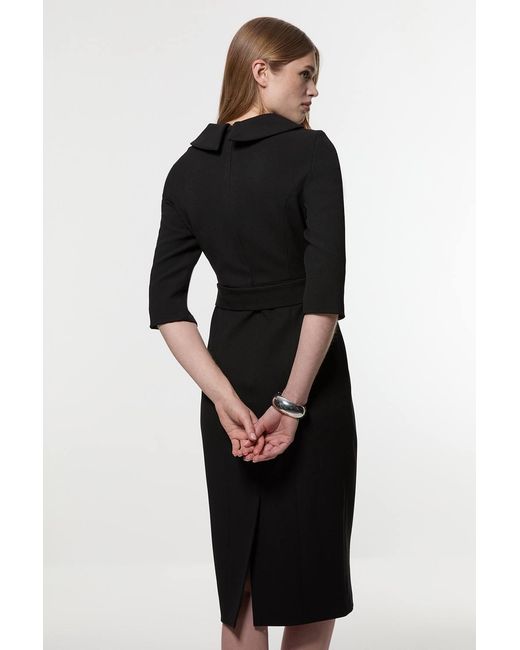 Karen Millen Black Tailored Structured Crepe Roll Neck Pencil Midi Dress